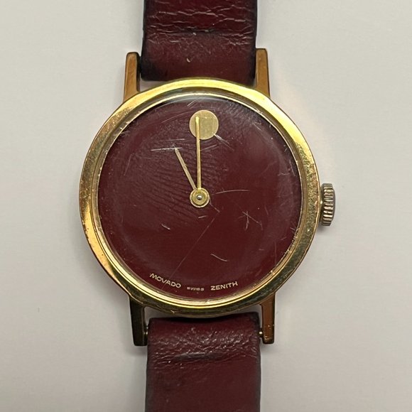 MOVADO x ZENITH Museum Hand-Winding Cal.2562C Women's Wristwatch Gold GP Red - Picture 7 of 9